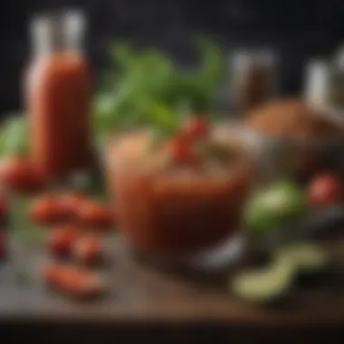 Spice It Up: Key Ingredients for Flavor Close-up of various spices and sauces used in a Bloody Mary.