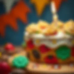 A beautifully decorated cookie cake showcasing vibrant colors and textures
