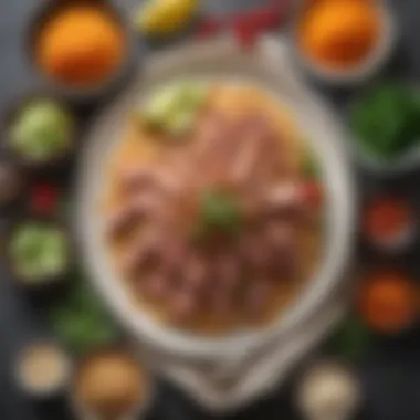 An overhead view of ingredients used in crispy rice tuna, highlighting freshness and quality.