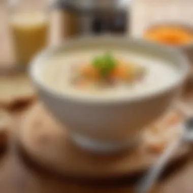 Creamy Soup Masterpiece A bowl of creamy soup blended to perfection, highlighting the efficiency of Vitamix.