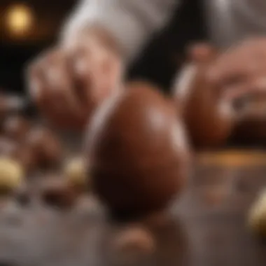 The Art of Chocolate Craftsmanship Artisan chocolatier skillfully molding chocolate into egg shapes