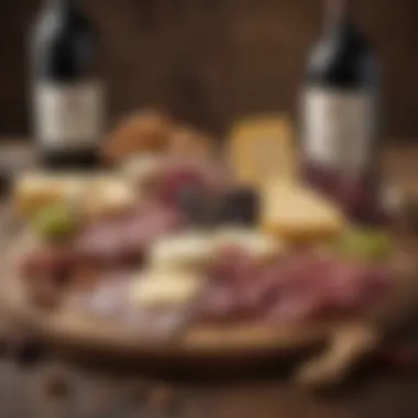Wine Pairing with Cheese and Charcuterie A beautiful cheese and charcuterie board paired with Cabernet Sauvignon