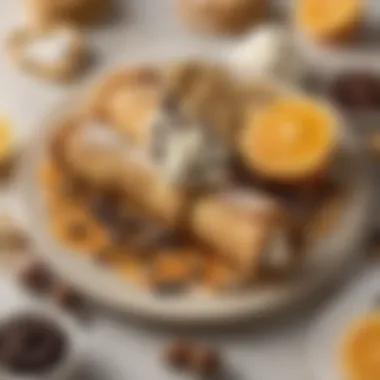 Artistic Display of Cannoli Ingredients An artistic display of cannoli ingredients, including ricotta cheese, chocolate chips, and citrus zest.