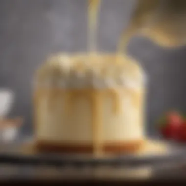 Pouring the Creamy Cheesecake Filling Close-up of a creamy cheesecake filling being poured into a crust