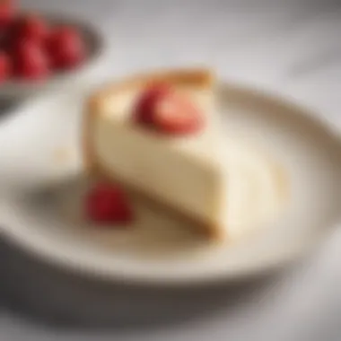Slice of Cheesecake on a Decorative Plate A slice of no bake cheesecake served on a decorative plate