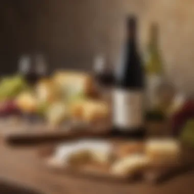 Wine and Cheese Pairing A beautifully arranged table featuring a wine bottle, glasses, and a curated selection of gourmet cheeses