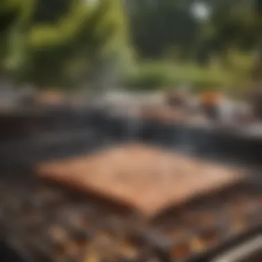 Copper Cooking Mat in Action on a Grill A copper cooking mat being used on a grill with delicious food