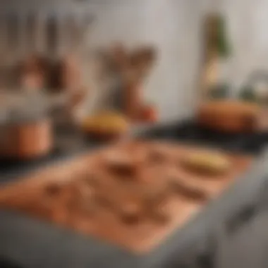 Copper Mats and Kitchen Utensils Display Copper cooking mats displayed alongside kitchen utensils