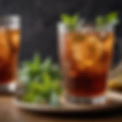 A glass of sweet tea with a sprig of mint