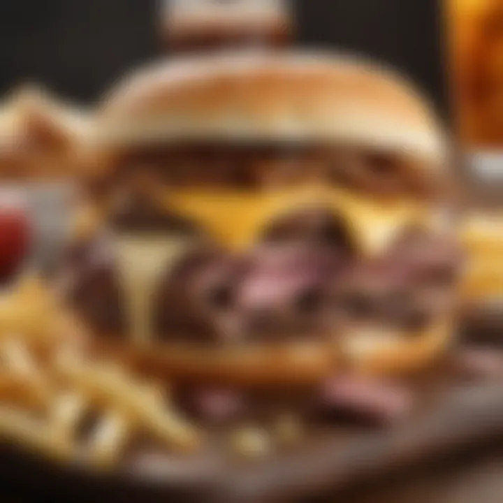 A vibrant display of ingredients that come together to create the French dip cheeseburger.