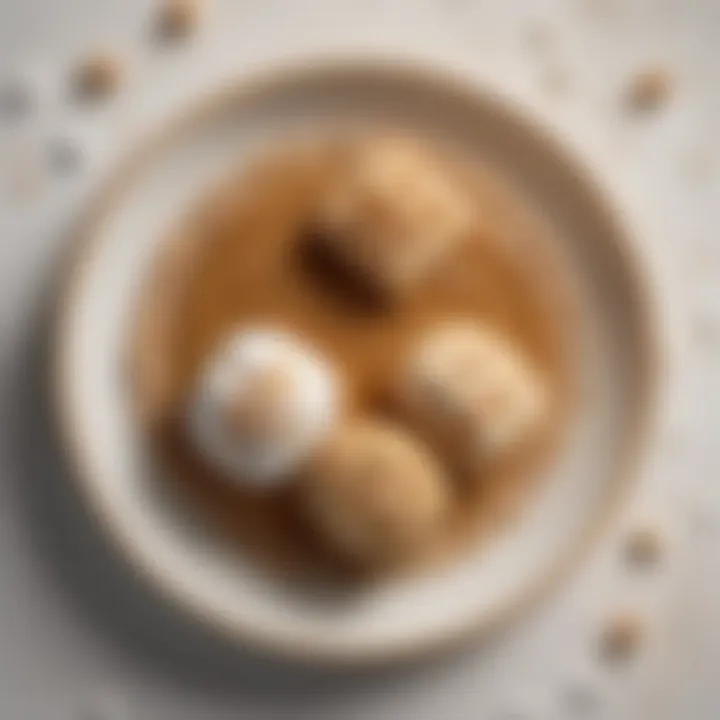 An artistic arrangement of peanut butter and marshmallow desserts on a stylish plate.