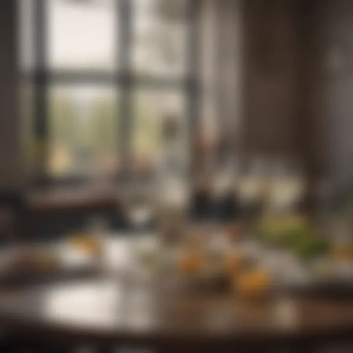A beautifully set dining table with prosecco and vodka cocktails, emphasizing contemporary dining aesthetics.