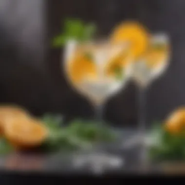 A Refreshing Cocktail Experience A vibrant cocktail featuring prosecco and vodka, garnished with fresh herbs and citrus.
