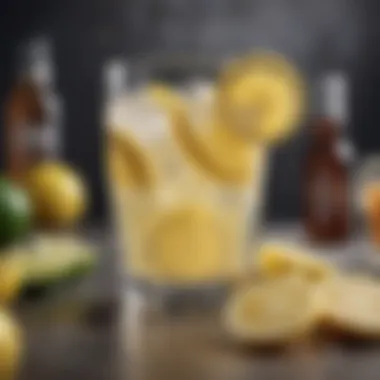 A close-up view of a refreshing lemonade drink with beer and vodka, complemented by citrus slices