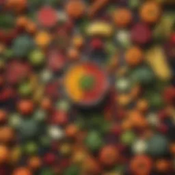 Colorful array of fruits and vegetables representing nutrient density