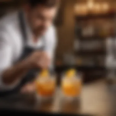 A stylish bartender showcasing the art of making a highball cocktail