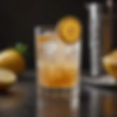 A vintage highball glass filled with a refreshing cocktail and garnished with a slice of citrus