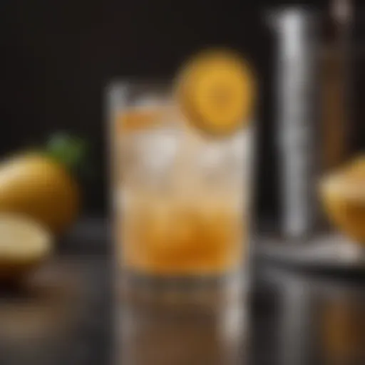 A vintage highball glass filled with a refreshing cocktail and garnished with a slice of citrus