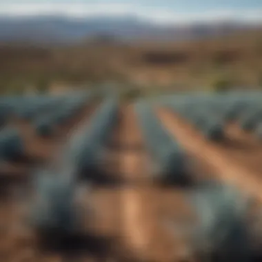 A breathtaking view of agave fields under a clear blue sky