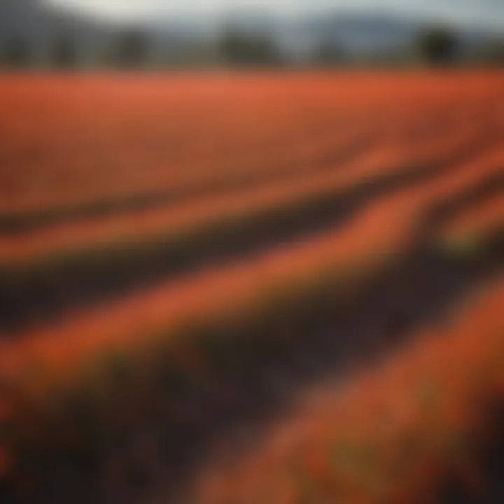 A picturesque landscape of saffron fields blooming under the sun