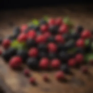Berry Medley: The Beauty of Blackberries A visually appealing arrangement of blackberries alongside other berries on a wooden table