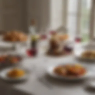 Elegant Gourmet Dining Experience An elegant dining table set up with gourmet dishes, emphasizing culinary artistry.
