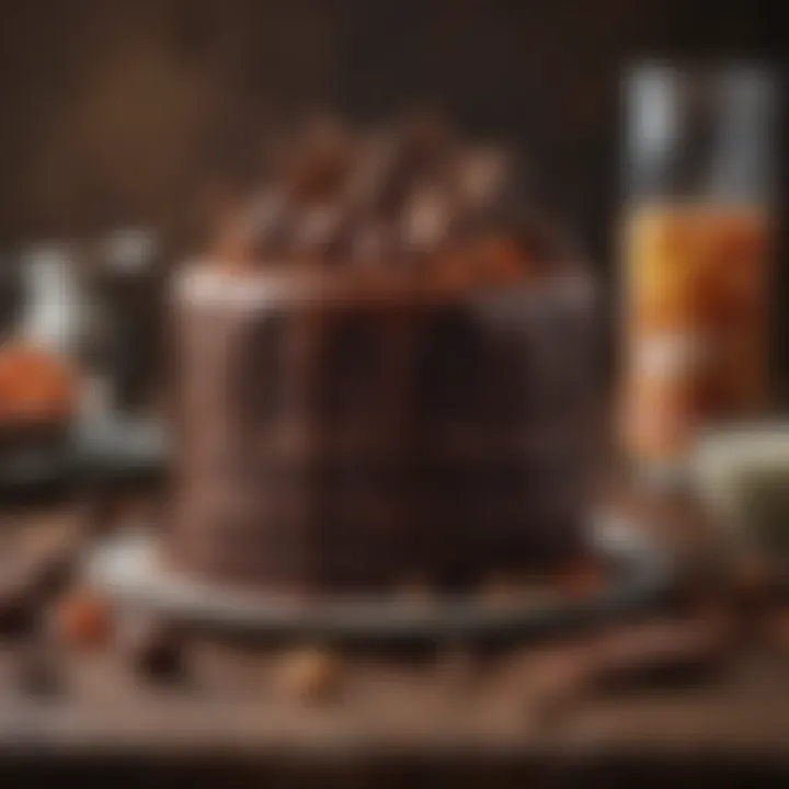 Artistic arrangement of ingredients for chocolate moose cake