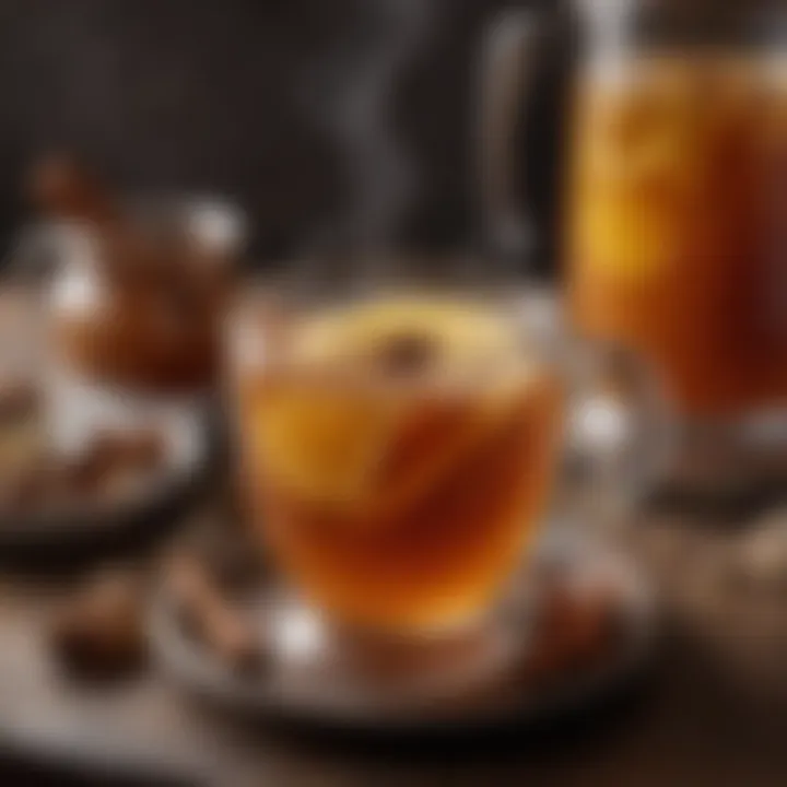 A steaming cup of hot toddy with cinnamon whiskey