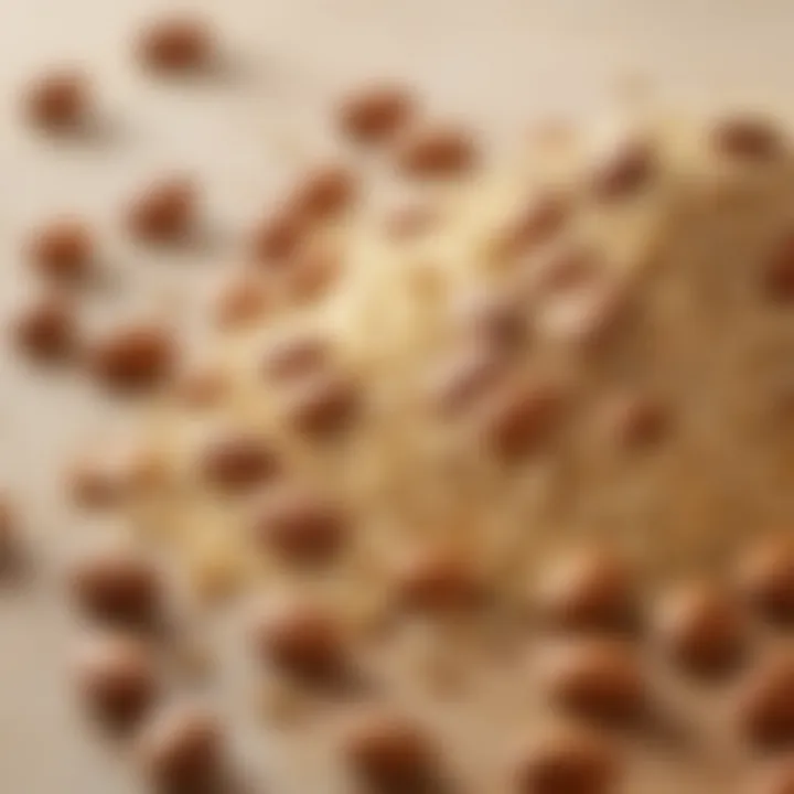 A macro shot of almond flour alongside whole almonds, illustrating its use in keto-friendly baking.