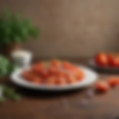 A balanced plate of various dishes including tomatoes and onions