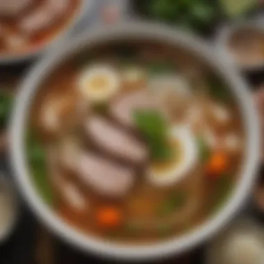 A close-up of Sinigang emphasizing its tangy broth and garnishes