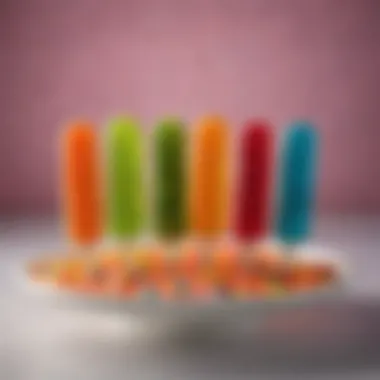Artful Display of Skittles Ice Pops Artistic presentation of Skittles Ice Pops served on a vibrant platter