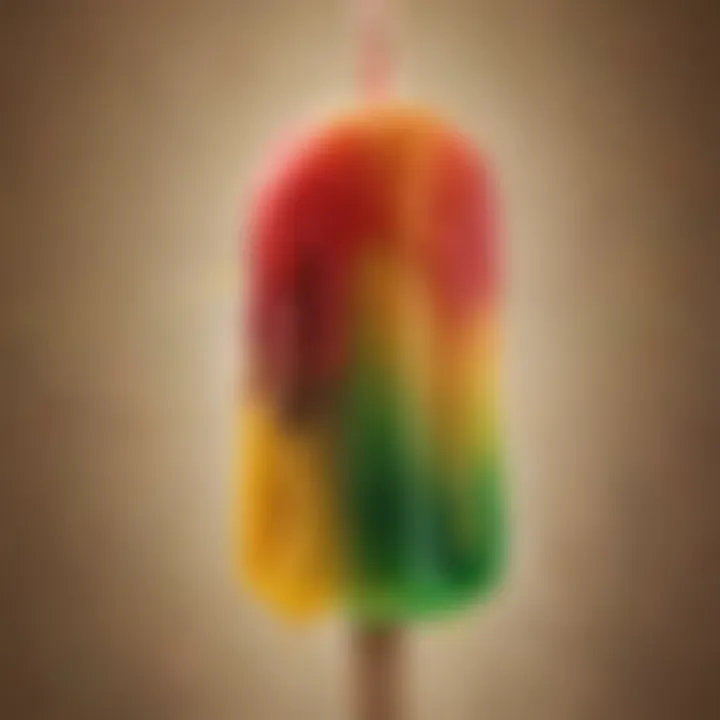 Close-up of a Skittles Ice Pop dripping with condensation on a hot day