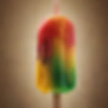 Refreshing Skittles Ice Pop in Focus Close-up of a Skittles Ice Pop dripping with condensation on a hot day