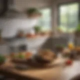 A serene kitchen space with fresh ingredients arranged artistically.
