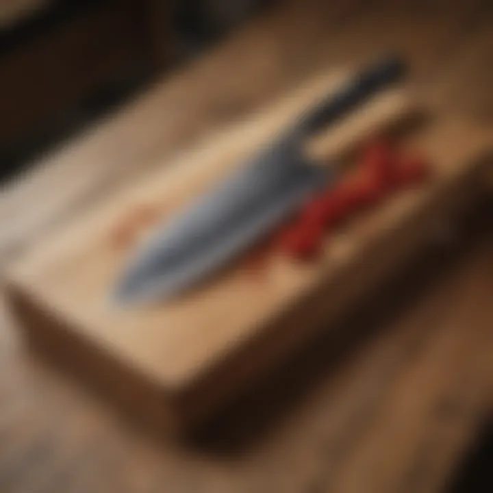 Traditional Japanese knife against a wooden backdrop