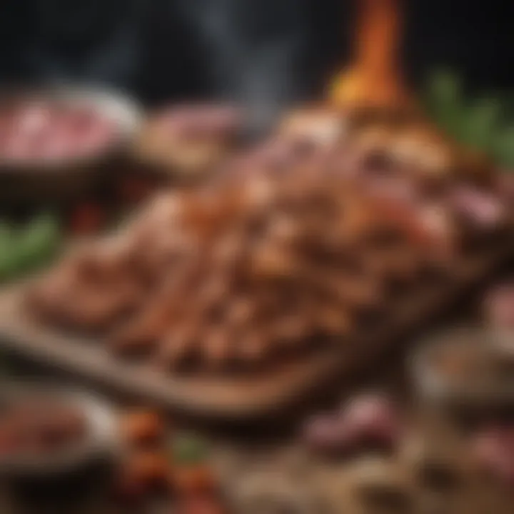 Pellet smoker surrounded by delicious meats