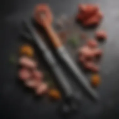 Different types of meat scissors arranged for comparison.
