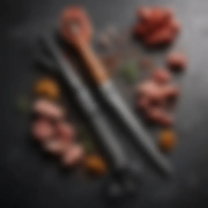 Different types of meat scissors arranged for comparison.