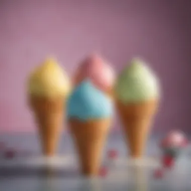 A colorful assortment of homemade dairy-free ice cream in cones