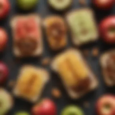 Diverse Delights: Creative Apple Toast Variations An array of apple toast variations with nuts and seasonal fruits