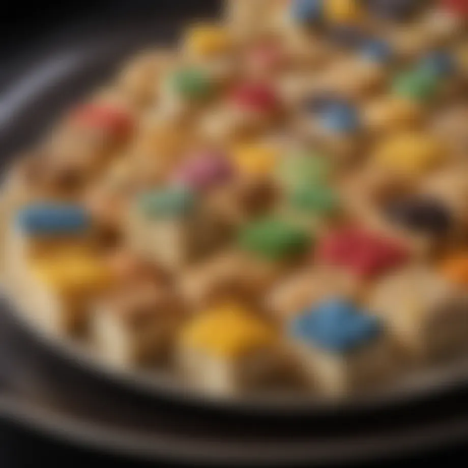 Colorful assortment of Rice Krispies treats arranged on a dessert platter