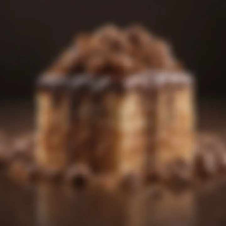 Close-up of a decadent chocolate-covered Rice Krispies dessert
