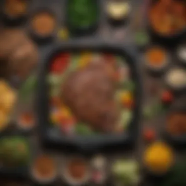 Variety of Nutritious Ingredients for Balanced Meals Long grill pan with an assortment of colorful, nutritious ingredients