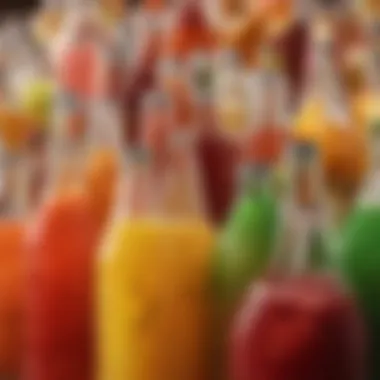 Sodas and Juices for Flavorful Mixes A colorful array of sodas and juices ideal for vodka mixers