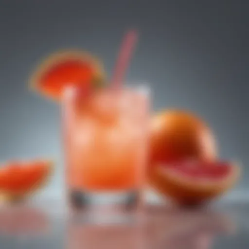An elegant cocktail glass filled with a vibrant grapefruit juice and vodka mix, garnished with a twist of grapefruit peel