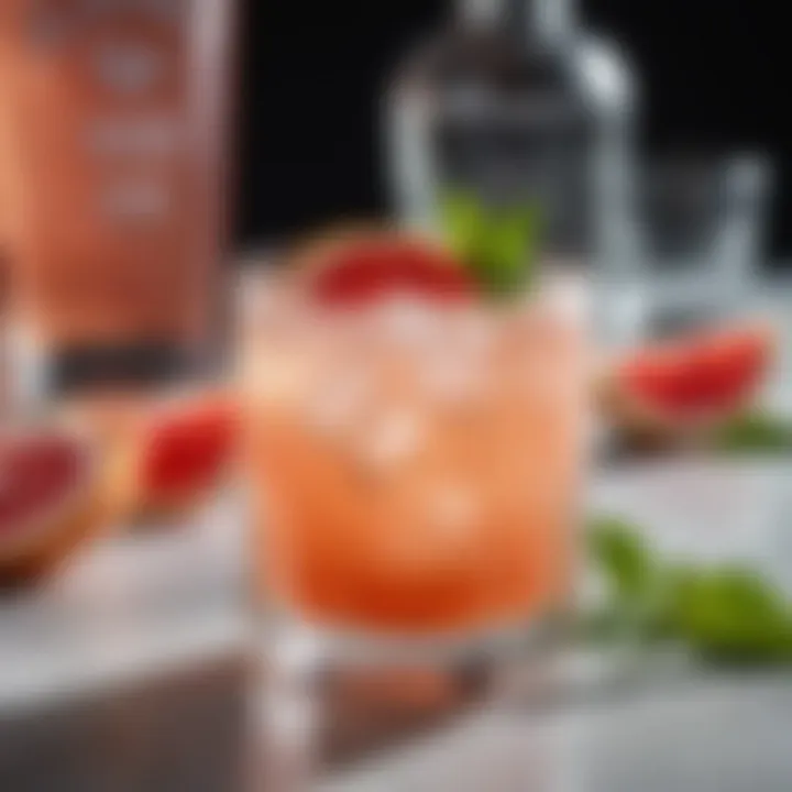 A close-up of a refreshing cocktail garnished with mint leaves, highlighting the aesthetic appeal of vodka and grapefruit juice