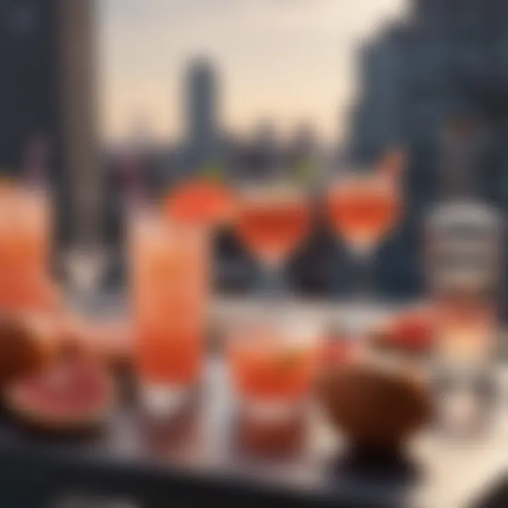 A stylish rooftop gathering with glasses of grapefruit and vodka cocktails, capturing the essence of social enjoyment