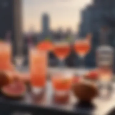 Social Enjoyment with Vodka Cocktails A stylish rooftop gathering with glasses of grapefruit and vodka cocktails, capturing the essence of social enjoyment