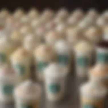 Diverse Selection of White Drinks A beautifully arranged selection of Starbucks white drinks with various toppings